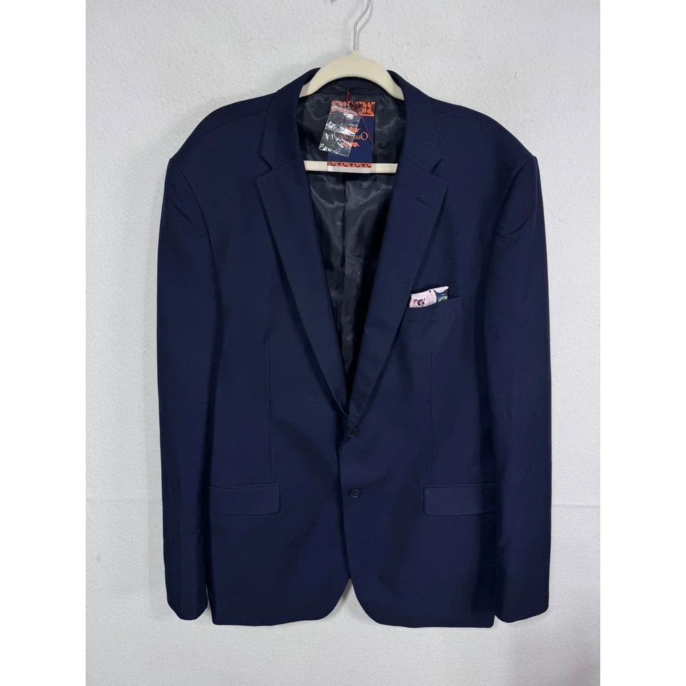 Carlo Lusso Mens Navy Blazer 46L Super Deluxe Microtech Suit Jacket 2 Button New
